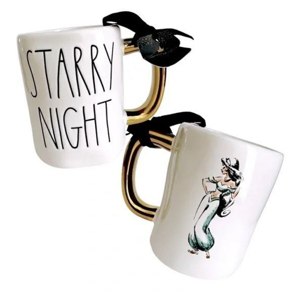 NWT Rae Dunn Disney Princess Jasmine STARRY NIGHT Aladdin White Gold Black Mug